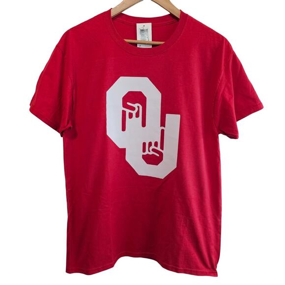 Oklahoma University OU T-Shirt Mens Medium Red White Only One Horns Down Sooners - Picture 1 of 6